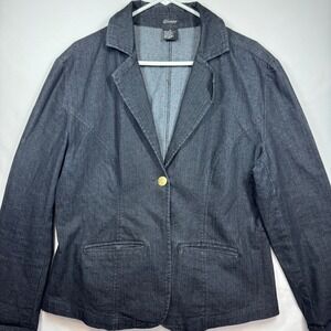 Destiny Platinum Denim Blazer Jacket Dark Wash Fitted Career‎ Women's Sz XL